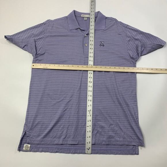 Peter Millar Polo Shirt Mens M Purple Cotton Black Striped Short Sleeve High Low - Picture 6 of 9